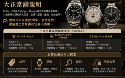 首頁 13 雲林名錶典當:哪些品牌最保值?估價重點一次說清楚|大正當舖